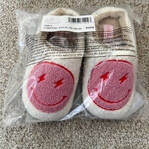 Kids' Fuzzy Pink Smiley Slippers
